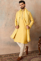 Yellow Jacquard Woven Design Floral Straight Kurta Sets MKPD1016