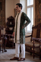 Olive Chanderi Silk Solid Embroidered Straight Kurta with Dupatta MKUD1319
