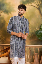 Blue Viscose Rayon Batik Printed Straight Kurta MKU1481