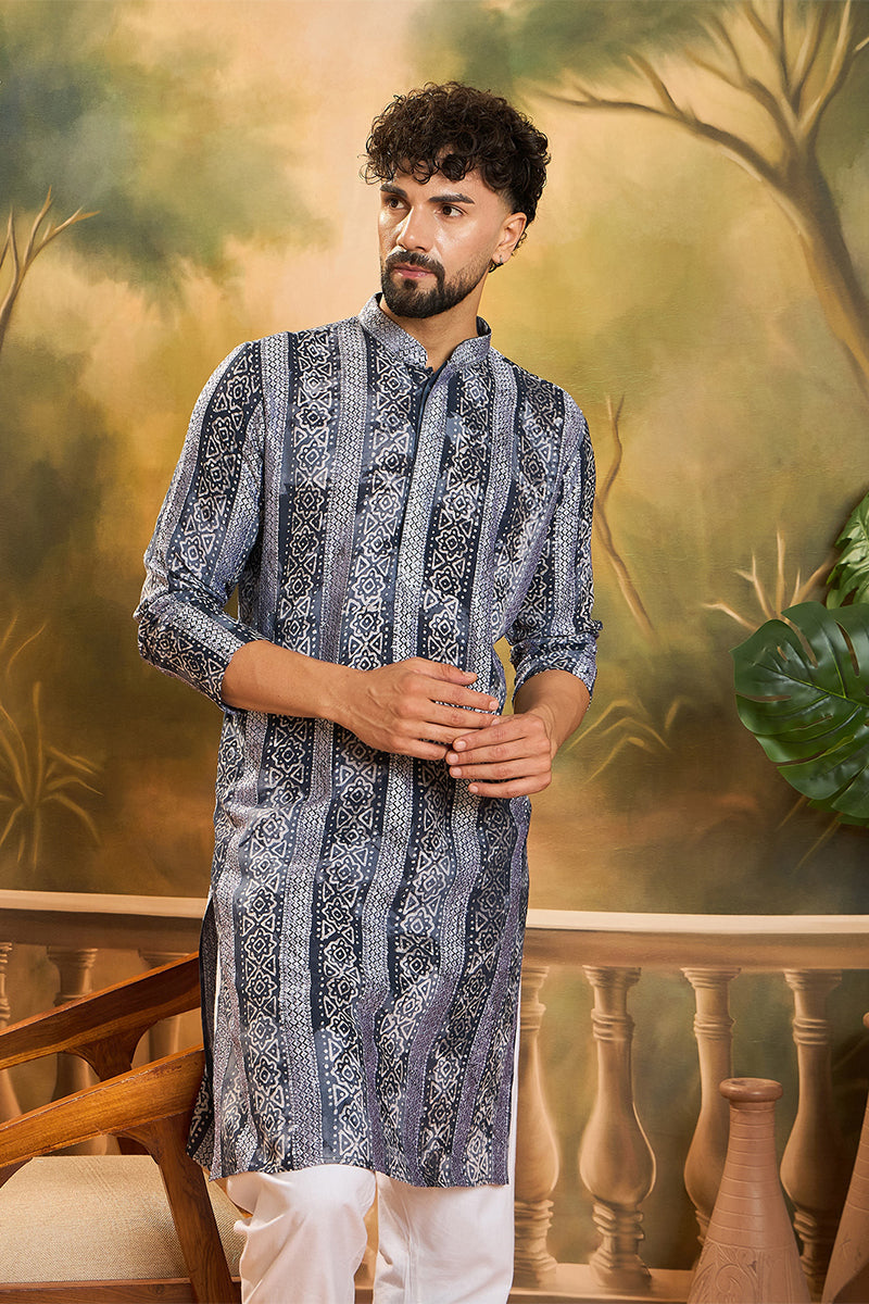 Blue Viscose Rayon Batik Printed Straight Kurta MKU1481