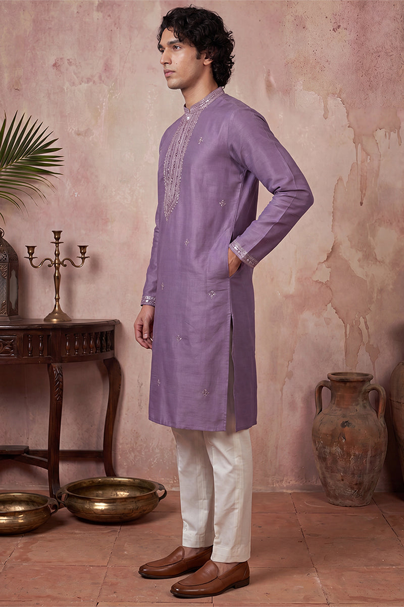 Lavender Silk Blend Solid Emboidered Sequins Kurta MKU2277