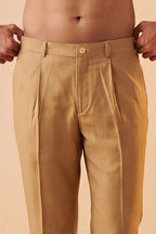 Tan Modal Relaxed Straight Fit Pleated Trousers MBOT1008