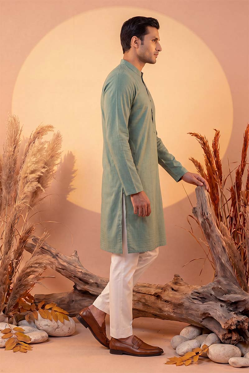Green Silk Blend Solid Solid Kurta With Trousers MKSET2221