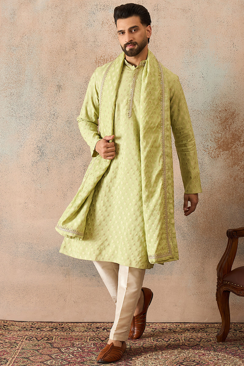 Green Jacquard Woven Design Floral Straight Kurta Sets MKPD1018
