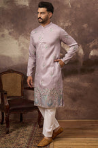 Lavender Silk Blend Solid Embroidered Straight Kurta MKU1349