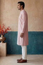 Pink Silk Blend Solid Embroidered Kurta With Trousers MKSET2088