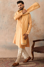 Peach Jacquard Woven Design Floral Straight Kurta Sets MKPD1017