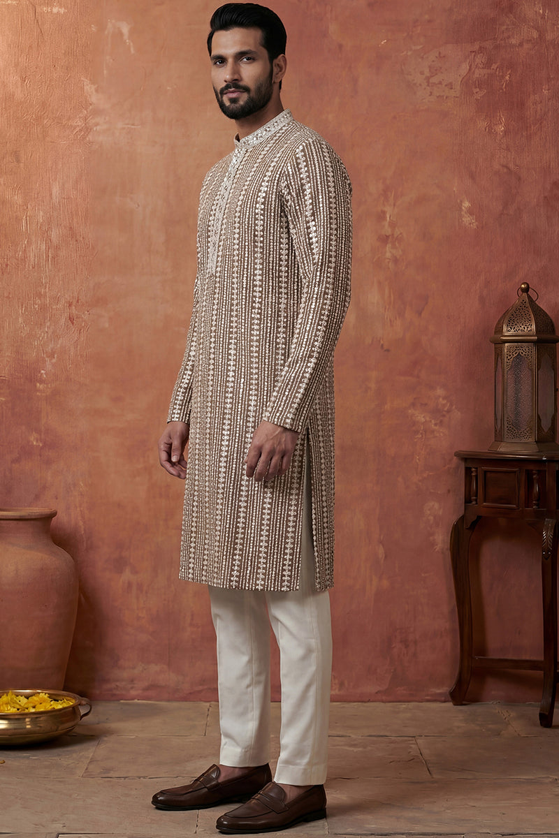 Brown Rayon Blend Embroidered Solid Kurta MKU2178