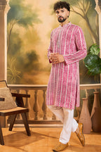 Red Viscose Rayon Shibori Embroidered Straight Kurta MKU1413