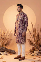 Purple Viscose Rayon Floral Printed Kurta With Trousers MKSET1981