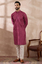 Pink Silk Blend Printed Mandarin Collar Straight Kurta With Trouser MKSET2114