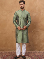 Men Green Silk Blend Solid Embroidered Straight Kurta With Pant Set-MKSET1439