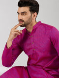 Men Pink Cotton Solid Woven Design Straight Kurta With Pant Set-MKSET1100