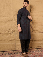 Mens Black Viscose Rayon Geometric Embroidered Chikankari Straight Kurta With Pant Set-MKSET1166