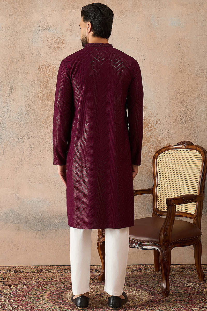 Purple Rayon Embroidered Solid Straight Kurta With Trousers MKSET2187