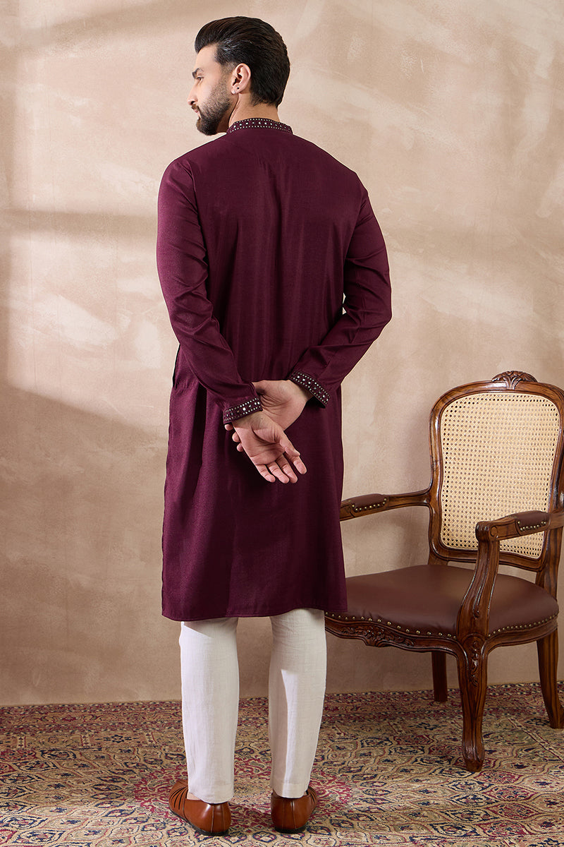 Purple Silk Blend Embroidered Indian Wear for Men MKSET1889 | DesiQlo