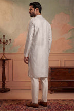 Silk Blend Silver Solid Embroidered Calf Length Straight Kurta MKU2273
