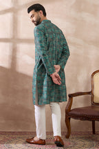Green Silk Blend Printed Mandarin Collar Straight Kurta With Trouser MKSET2021