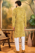 Yellow Viscose Rayon Shibori Embroidered Straight Kurta MKU1415