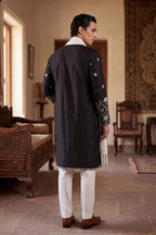 Black Silk Blend Solid Embroidered Straight Kurta Sets MKUD1782