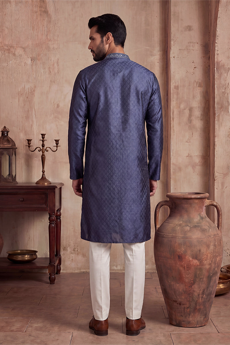 Blue Jacquard Woven Design Straight Kurta With Trouser MKSET2227