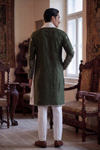 Olive Chanderi Silk Solid Embroidered Straight Kurta with Dupatta MKUD1319