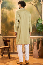 Green Silk Blend Solid Embroidered Straight Kurta MKU1493