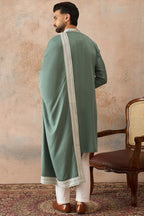 Green Silk Blend Solid Embroidered Kurta Trouser With Dupatta MKPD1040