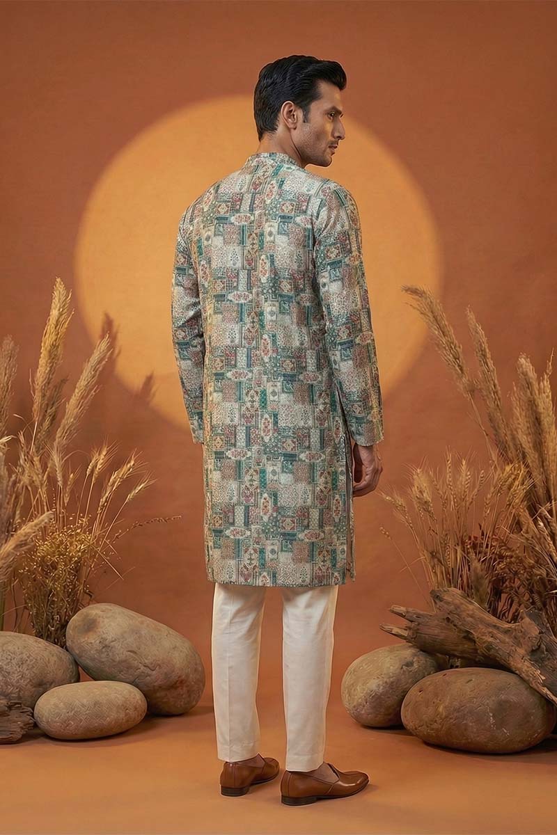 Multi Silk Blend Printed Straight Kurta MKU1973