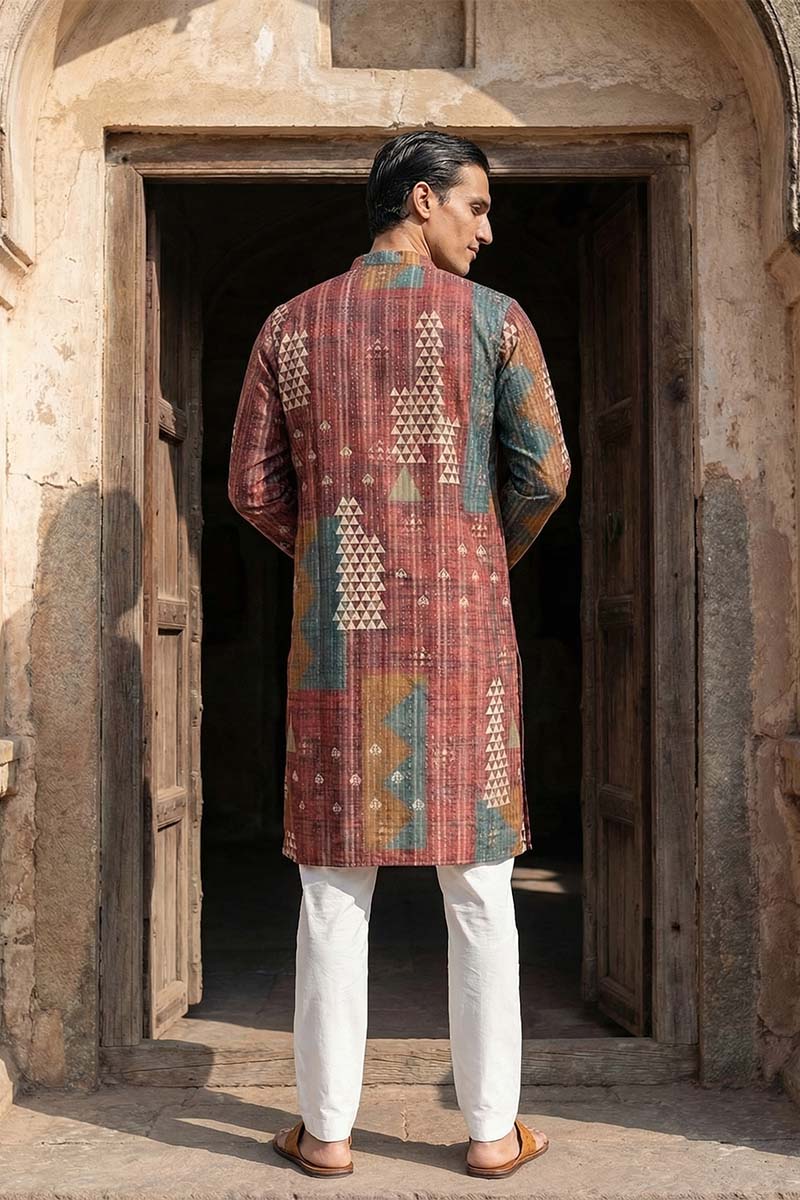 Brown Silk Blend Printed Straight Kurta MKU2177