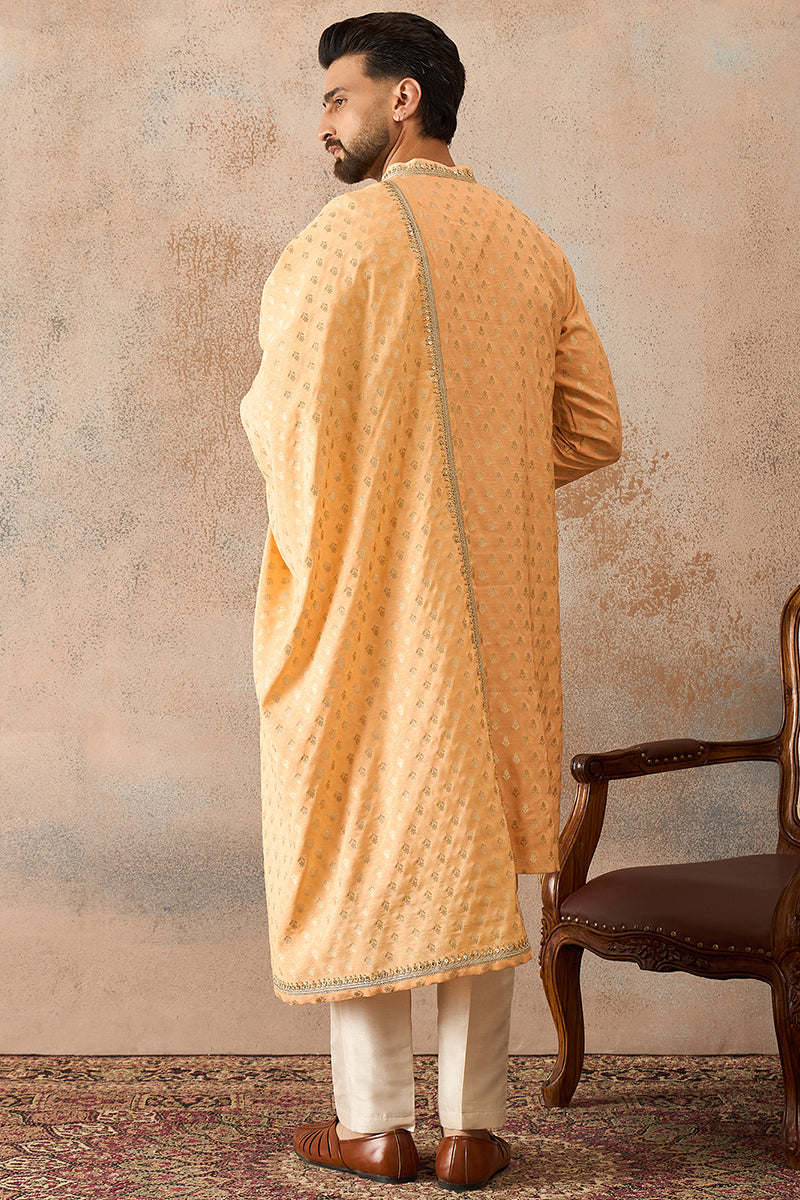 Peach Jacquard Woven Design Floral Straight Kurta Sets MKPD1017