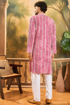 Red Viscose Rayon Shibori Embroidered Straight Kurta MKU1413