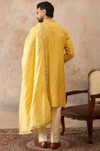 Yellow Jacquard Woven Design Floral Straight Kurta Sets MKPD1016