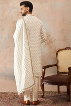 White Jacquard Woven Design Floral Straight Kurta with Dupatta MKUD1049