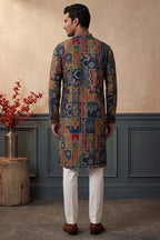 Viscose Rayon Multi Abstract Printed Calf Length Straight Kurta With Trousers MKSET1984