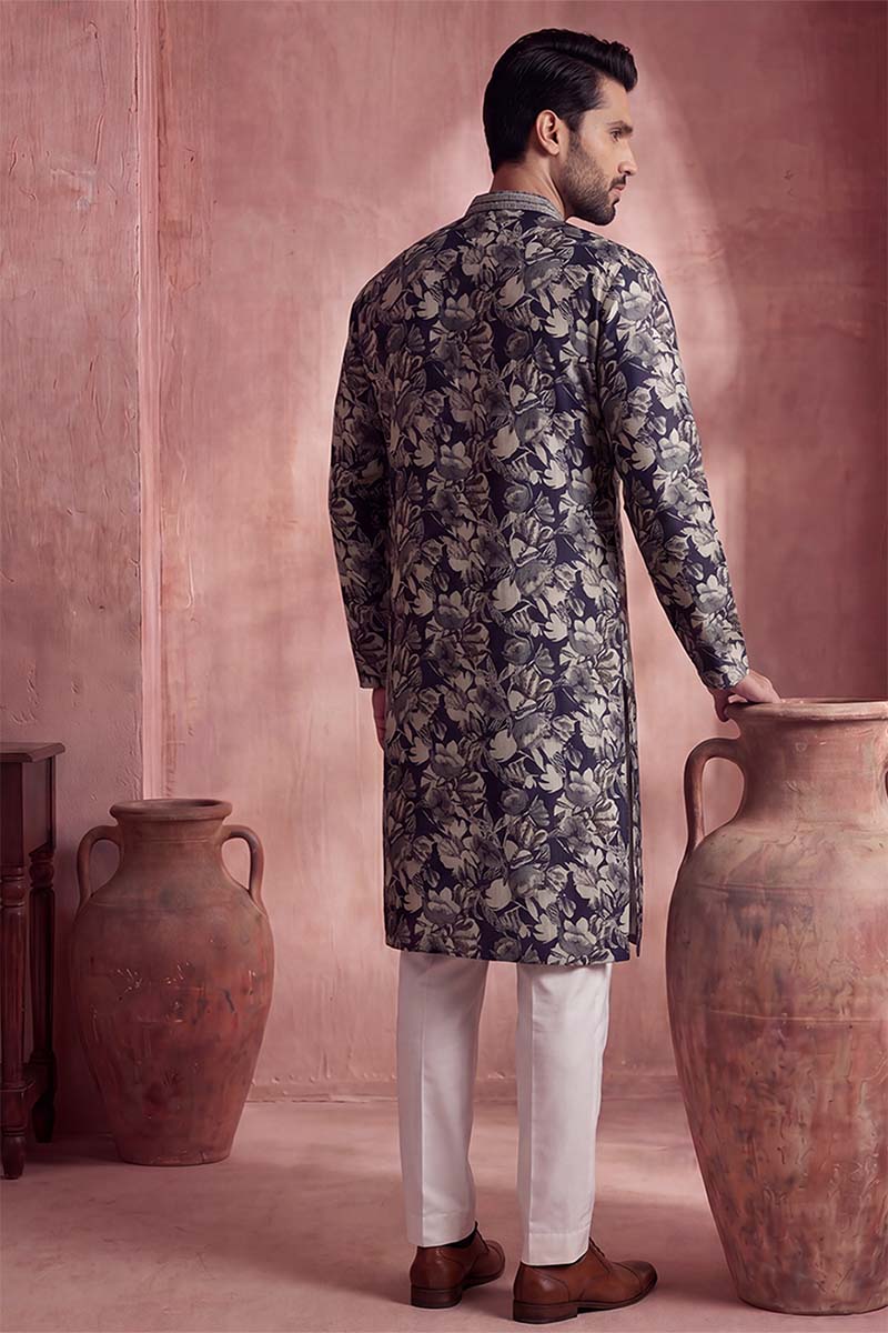 Blue Viscose Rayon Floral Printed Kurta MKU1982