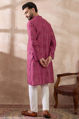 Pink Silk Blend Printed Mandarin Collar Straight Kurta MKU2114
