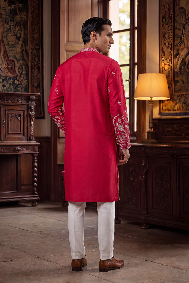 Pink Silk Blend Solid Embroidered Straight Kurta with Dupatta MKUD1943