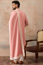 Peach Silk Blend Solid Embroidered Kurta With Dupatta MKUD1041