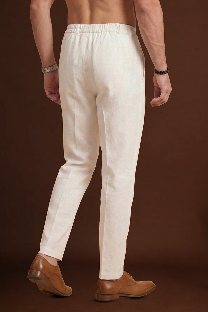 Off White Poly Silk Solid Ethnic Trouser MBOT1003