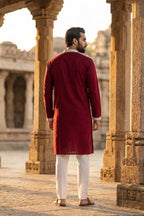 Maroon Silk Blend Embroidered Straight Kurta MKU2048