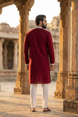 Maroon Silk Blend Embroidered Straight Kurta MKU2048