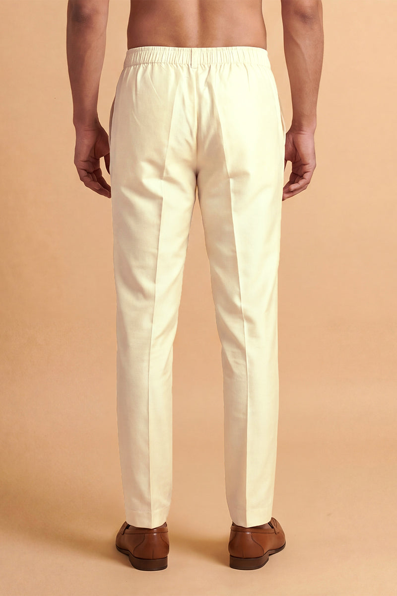 Cream Modal Relaxed Straight Fit Regular Trousers MBOT1012