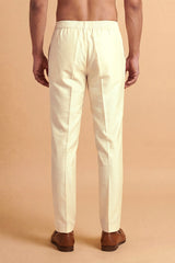 Cream Modal Relaxed Straight Fit Regular Trousers MBOT1012