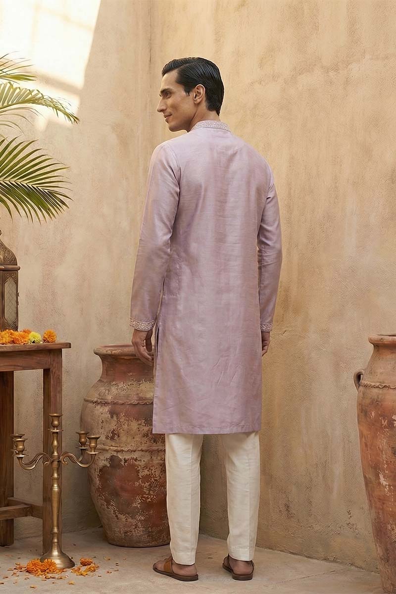 Lavender Silk Blend Embroidered Straight Kurta MKU2106