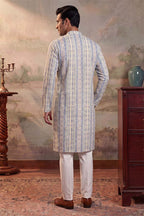 Multi Silk Blend Abstract Printed Kurta With Trousers MKSET2252