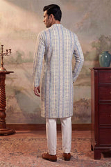Multi Silk Blend Abstract Printed Kurta With Trousers MKSET2252