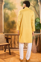 Yellow Silk Blend Solid Embroidered Straight Kurta MKU1498