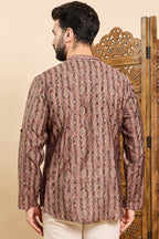 Brown Cotton Geometric Printed Straight Kurta HOPMSKU1008BWN