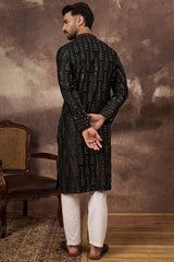 Black Silk Blend Solid Embroidered Straight Kurta MKU1360
